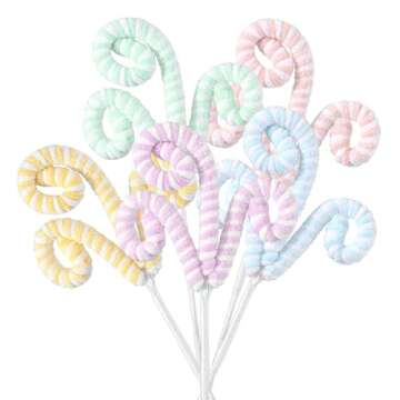 5Pcs Pastel Color Christmas Tree Picks for Christmas Tree Topper Decorations 14.5 Inch Christmas Ornaments Glitter Sequins Candy Shape Curly Picks for Xmas Tree Wreath Vase Garland Home Holiday Party