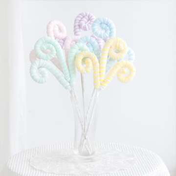 5Pcs Pastel Color Christmas Tree Picks for Christmas Tree Topper Decorations 14.5 Inch Christmas Ornaments Glitter Sequins Candy Shape Curly Picks for Xmas Tree Wreath Vase Garland Home Holiday Party