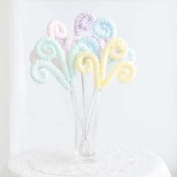 5Pcs Pastel Color Christmas Tree Picks for Christmas Tree Topper Decorations 14.5 Inch Christmas Ornaments Glitter Sequins Candy Shape Curly Picks for Xmas Tree Wreath Vase Garland Home Holiday Party