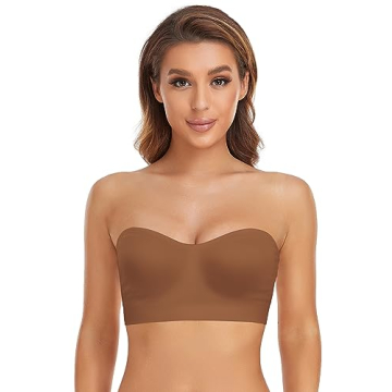 Lusait Strapless Bra for Women Non-Slip Silicone Padded Bandeau Bra Wireless Tube Top Bralette Brown...