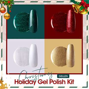 GELLEN Christmas Gel Nail Polish Set - Glitter Red Green Nail Polish 4 Colors, Gold White Gel Nail Art Colors Home Manicure Kit, Color Nail Polish Kit