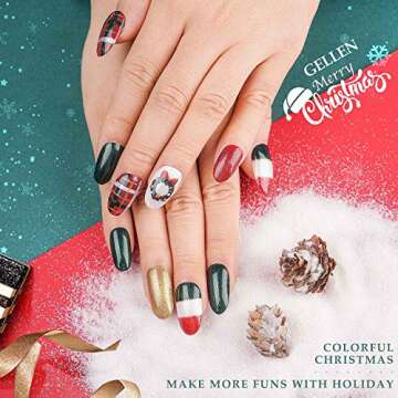 GELLEN Christmas Gel Nail Polish Set - Glitter Red Green Nail Polish 4 Colors, Gold White Gel Nail Art Colors Home Manicure Kit, Color Nail Polish Kit