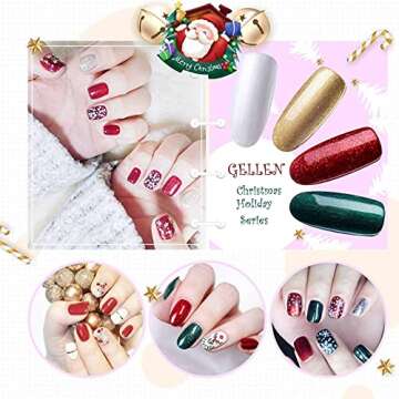 GELLEN Christmas Gel Nail Polish Set - Glitter Red Green Nail Polish 4 Colors, Gold White Gel Nail Art Colors Home Manicure Kit, Color Nail Polish Kit
