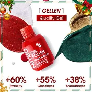 GELLEN Christmas Gel Nail Polish Set - Glitter Red Green Nail Polish 4 Colors, Gold White Gel Nail Art Colors Home Manicure Kit, Color Nail Polish Kit