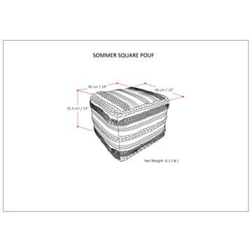 SIMPLIHOME Sommer Square Pouf, Footstool, Upholstered in Natural Handloom Woven Cotton Pattern, for the Living Room, Bedroom and Kids Room, Boho, Contemporary, Modern