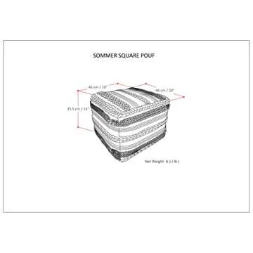 SIMPLIHOME Sommer Square Pouf, Footstool, Upholstered in Natural Handloom Woven Cotton Pattern, for the Living Room, Bedroom and Kids Room, Boho, Contemporary, Modern