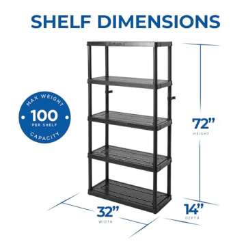Gracious Living 5 Shelf Fixed Height Ventilated Medium Duty Storage Unit 14 x 32 x 72 Organizer System for Home, Garage, Basement, and Laundry, Black
