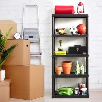 Gracious Living 5 Shelf Fixed Height Ventilated Medium Duty Storage Unit 14 x 32 x 72 Organizer System for Home, Garage, Basement, and Laundry, Black