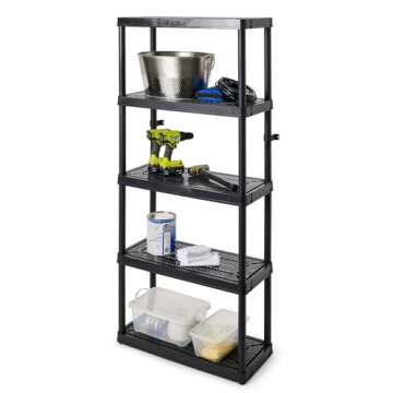 Gracious Living 5 Shelf Fixed Height Ventilated Medium Duty Storage Unit 14 x 32 x 72 Organizer System for Home, Garage, Basement, and Laundry, Black