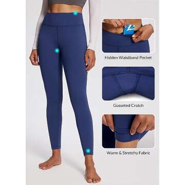 BALEAF Women's Petite Fleece Lined Leggings with Pockets, 25" Thermal Winter Warm High Waisted Thick 7/8 Yoga Pants