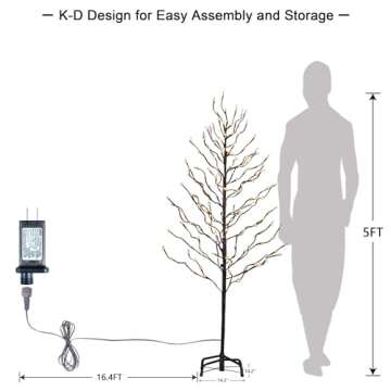 LIGHTSHARE 5FT 200L Lighted Star Light Tree,Warm White, Brown Branch Decoration Light,Home/Festival/Party/Christmas,Indoor and Outdoor Use