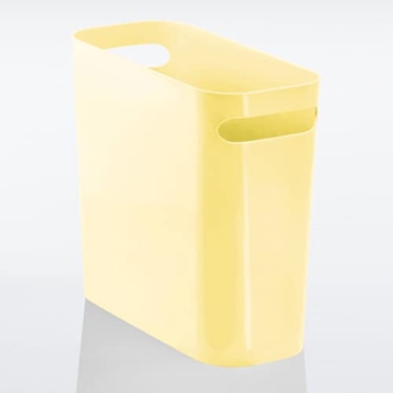 mDesign Plastic Small Trash Can, 1.5 Gallon/5.7-Liter Wastebasket, Narrow Garbage Bin with Handles for Bathroom, Laundry, Home Office - Holds Waste, Recycling, 10" High, Aura Collection, Light Yellow