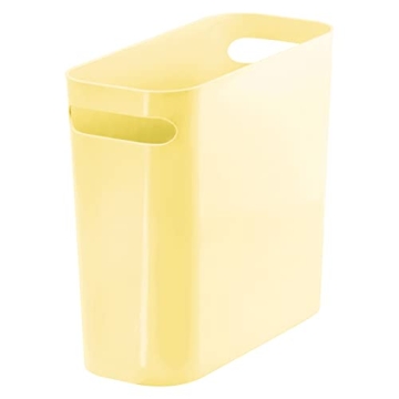 mDesign Plastic Small Trash Can, 1.5 Gallon/5.7-Liter Wastebasket, Narrow Garbage Bin with Handles for Bathroom, Laundry, Home Office - Holds Waste, Recycling, 10" High, Aura Collection, Light Yellow