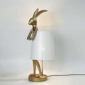 RUIQBMAY Bunny Table Lamp, Resin Animal Rabbit Lamp, LED Bunny Decor Lamp with Fabric Shade, H20in,Vintage-Style Component,Suitable for Office Bedside (White H20)
