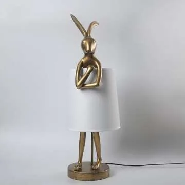 RUIQBMAY Bunny Table Lamp, Resin Animal Rabbit Lamp, LED Bunny Decor Lamp with Fabric Shade, H20in,Vintage-Style Component,Suitable for Office Bedside (White H20)
