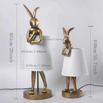 RUIQBMAY Bunny Table Lamp, Resin Animal Rabbit Lamp, LED Bunny Decor Lamp with Fabric Shade, H20in,Vintage-Style Component,Suitable for Office Bedside (White H20)