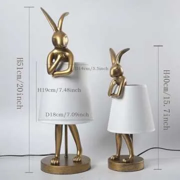 RUIQBMAY Bunny Table Lamp, Resin Animal Rabbit Lamp, LED Bunny Decor Lamp with Fabric Shade, H20in,Vintage-Style Component,Suitable for Office Bedside (White H20)