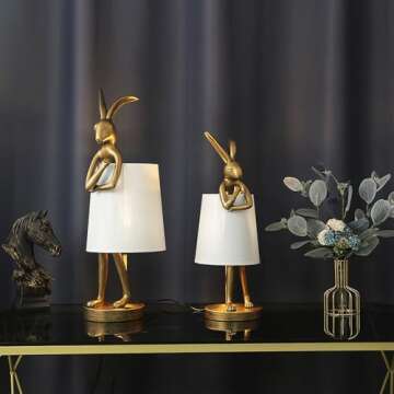 RUIQBMAY Bunny Table Lamp, Resin Animal Rabbit Lamp, LED Bunny Decor Lamp with Fabric Shade, H20in,Vintage-Style Component,Suitable for Office Bedside (White H20)