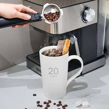Momugs Number Large Coffee Mug Set of 2, Tall White Ceramic Coffee Cup, 20 oz Mug for Coffee, Cocoa, Latte, Milk, Tea