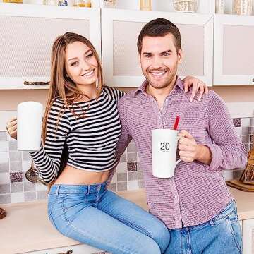 Momugs Number Large Coffee Mug Set of 2, Tall White Ceramic Coffee Cup, 20 oz Mug for Coffee, Cocoa, Latte, Milk, Tea