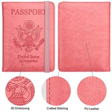 WALNEW Passport Holder for Travel, RFID Passport Cover Wallet for Women Men, PU Leather Passport Book Card Holder Case with Pen, Travelling Essentials for Flying
