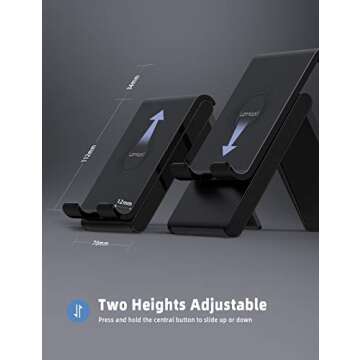 Lamicall Adjustable Cell Phone Stand - Foldable Portable Holder Cradle for Desk, Desktop Charging Dock Compatible with Phone 12 Mini 11 Pro XS Max XR X 8 7 6S Plus Galaxy S10 S9 S8 Smartphones Black