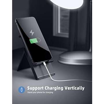 Lamicall Adjustable Cell Phone Stand - Foldable Portable Holder Cradle for Desk, Desktop Charging Dock Compatible with Phone 12 Mini 11 Pro XS Max XR X 8 7 6S Plus Galaxy S10 S9 S8 Smartphones Black
