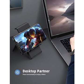 Lamicall Adjustable Cell Phone Stand - Foldable Portable Holder Cradle for Desk, Desktop Charging Dock Compatible with Phone 12 Mini 11 Pro XS Max XR X 8 7 6S Plus Galaxy S10 S9 S8 Smartphones Black