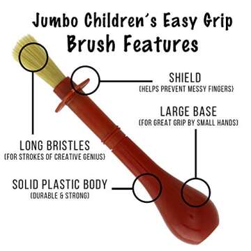 U.S. Art Supply Children's Jumbo Art Brushes Set of 6 - Plastic Handle Round Brushes with Hog Bristles, Stubby Grip - Ideal for Tempera, Poster Paints, and More!