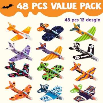 JOYIN 48 PCS Halloween Foam Glider Planes for Kids, Flying Paper Airplane Gliders Toys Bulk for Halloween Party Gifts Presents,12 Different Airplane Designs,Trick or Treats, Party Favor and Supplies