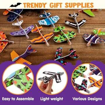 JOYIN 48 PCS Halloween Foam Glider Planes for Kids, Flying Paper Airplane Gliders Toys Bulk for Halloween Party Gifts Presents,12 Different Airplane Designs,Trick or Treats, Party Favor and Supplies