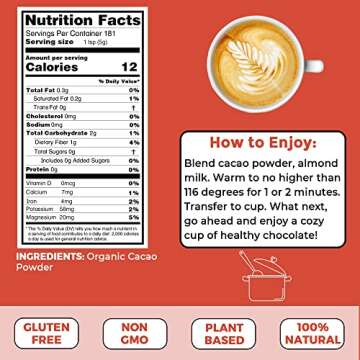 Blue Lily USDA Organic Cacao Powder -2 lb (907g), Cocoa Chocolate Substitute, Unsweetened Cocoa Powder from Superior Criollo Beans, Perfect for Keto, Baking & Ice Cream, Vegan, Gluten Free & Non GMO