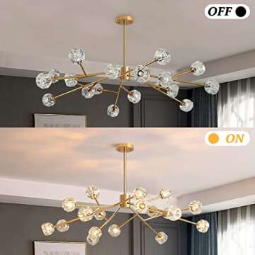 Saffbei Crystal Chandeliers Modern Sputnik Chandeliers Crystal Pendant Light with 18 Lights Contemporary Gold Chandeliers Ceiling Light Fixtures for Dining Living Room Bedroom, G9 LED Bulbs Included