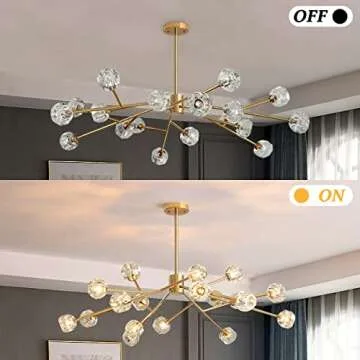 Saffbei Crystal Chandeliers Modern Sputnik Chandeliers Crystal Pendant Light with 18 Lights Contemporary Gold Chandeliers Ceiling Light Fixtures for Dining Living Room Bedroom, G9 LED Bulbs Included