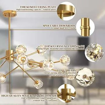 Saffbei Crystal Chandeliers Modern Sputnik Chandeliers Crystal Pendant Light with 18 Lights Contemporary Gold Chandeliers Ceiling Light Fixtures for Dining Living Room Bedroom, G9 LED Bulbs Included