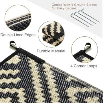 ROCYJULIN Outdoor Plastic Straw Rug 9x12 Ft, Outdoor Rug for Patio, Waterproof Outdoor Carpet for Camping, Deck, Rv, Balcony, Porch, Backyard, Reversible Outdoor Area Rug, Black and Beige