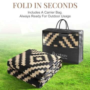 ROCYJULIN Outdoor Plastic Straw Rug 9x12 Ft, Outdoor Rug for Patio, Waterproof Outdoor Carpet for Camping, Deck, Rv, Balcony, Porch, Backyard, Reversible Outdoor Area Rug, Black and Beige