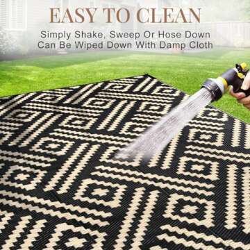 ROCYJULIN Outdoor Plastic Straw Rug 9x12 Ft, Outdoor Rug for Patio, Waterproof Outdoor Carpet for Camping, Deck, Rv, Balcony, Porch, Backyard, Reversible Outdoor Area Rug, Black and Beige