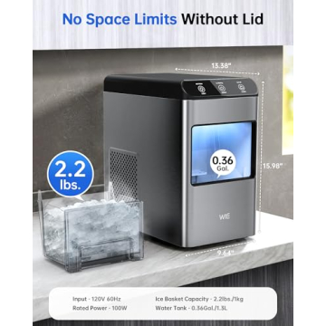 Nugget Ice Maker: 37lbs Daily, Chewable Ice, LED Light