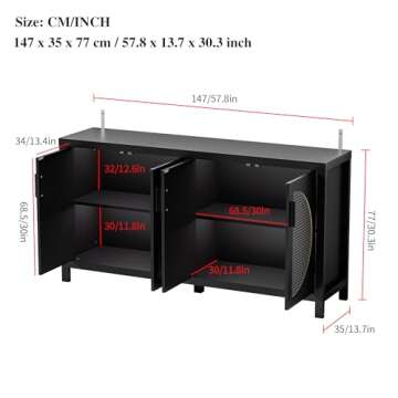 VZADGWA Buffet Sideboard Cabinets with Storage, Mid-Century Accent Storage Cabinet with Rattan Door,...