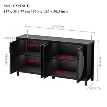 VZADGWA Buffet Sideboard Cabinets with Storage, Mid-Century Accent Storage Cabinet with Rattan Door,...