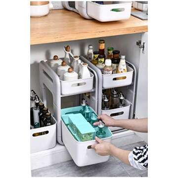 Amyup Set of 3 Plastic Storage Bin,13.4x10.2x8'' Versatil Kitchen Pantry,Desk,Office and Drawer,Plastic Organizer Container Under Bed,Under Sink Bathroom Organizer (Large)