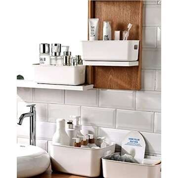 Amyup Set of 3 Plastic Storage Bin,13.4x10.2x8'' Versatil Kitchen Pantry,Desk,Office and Drawer,Plastic Organizer Container Under Bed,Under Sink Bathroom Organizer (Large)