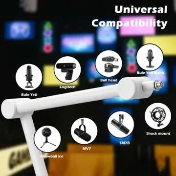 BOMGE Boom Arm Mic Stand - Adjustable Heavy Duty Suspension Boom Scissor Arm Stand with Cable Management Channels, Desk Clamp for Podcasts, Streaming, Gaming, Home Office, Recording (White)