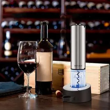 Electric Wine Opener Set Included Recharging Base Bundled Wine Foil Cutter and Rechargable Base for Wine Lovers Gift Home Kitchen Party Bar Wedding Rechargeable，Steel