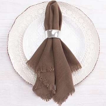 Socomi Handmade Cloth Napkins Bulk 18"x18" Cotton Linen Dinner Napkins Rustic Cheesecloth Table Napkins for Wedding Party Baby Shower Set of 4 Brown