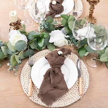 Socomi Handmade Cloth Napkins Bulk 18"x18" Cotton Linen Dinner Napkins Rustic Cheesecloth Table Napkins for Wedding Party Baby Shower Set of 4 Brown