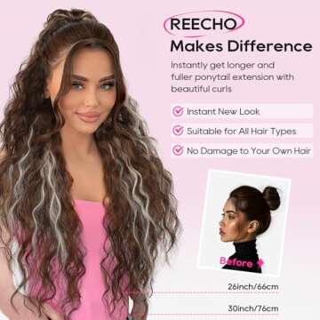 REECHO 30" Long Claw Clip Ponytail Extension - Curly Wavy Hair