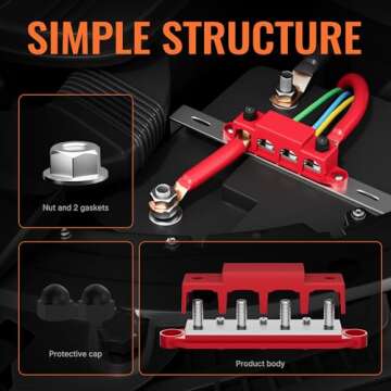 Joinfworld Bus Bar 12V 250A Power Distribution Block 4 x 3/8" Studs 12 Volt Automotive Marine Battery Busbar Terminal Block with Cover - Negative&Positive