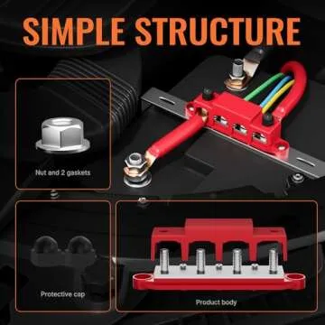 Joinfworld Bus Bar 12V 250A Power Distribution Block 4 x 3/8" Studs 12 Volt Automotive Marine Battery Busbar Terminal Block with Cover - Negative&Positive